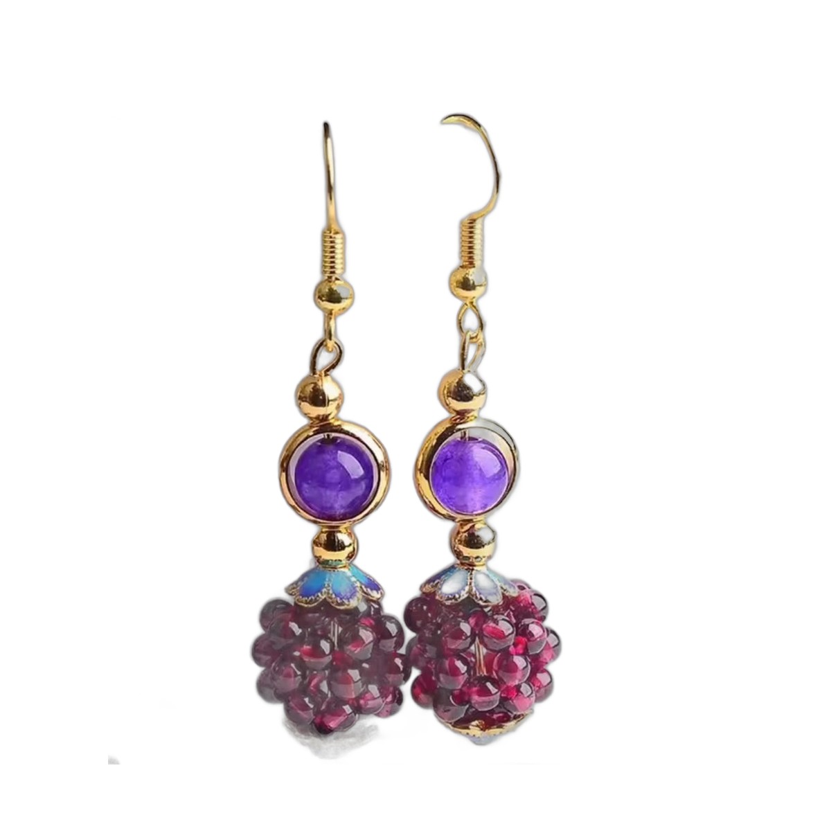 Garnet & Amethyst Drop Earrings