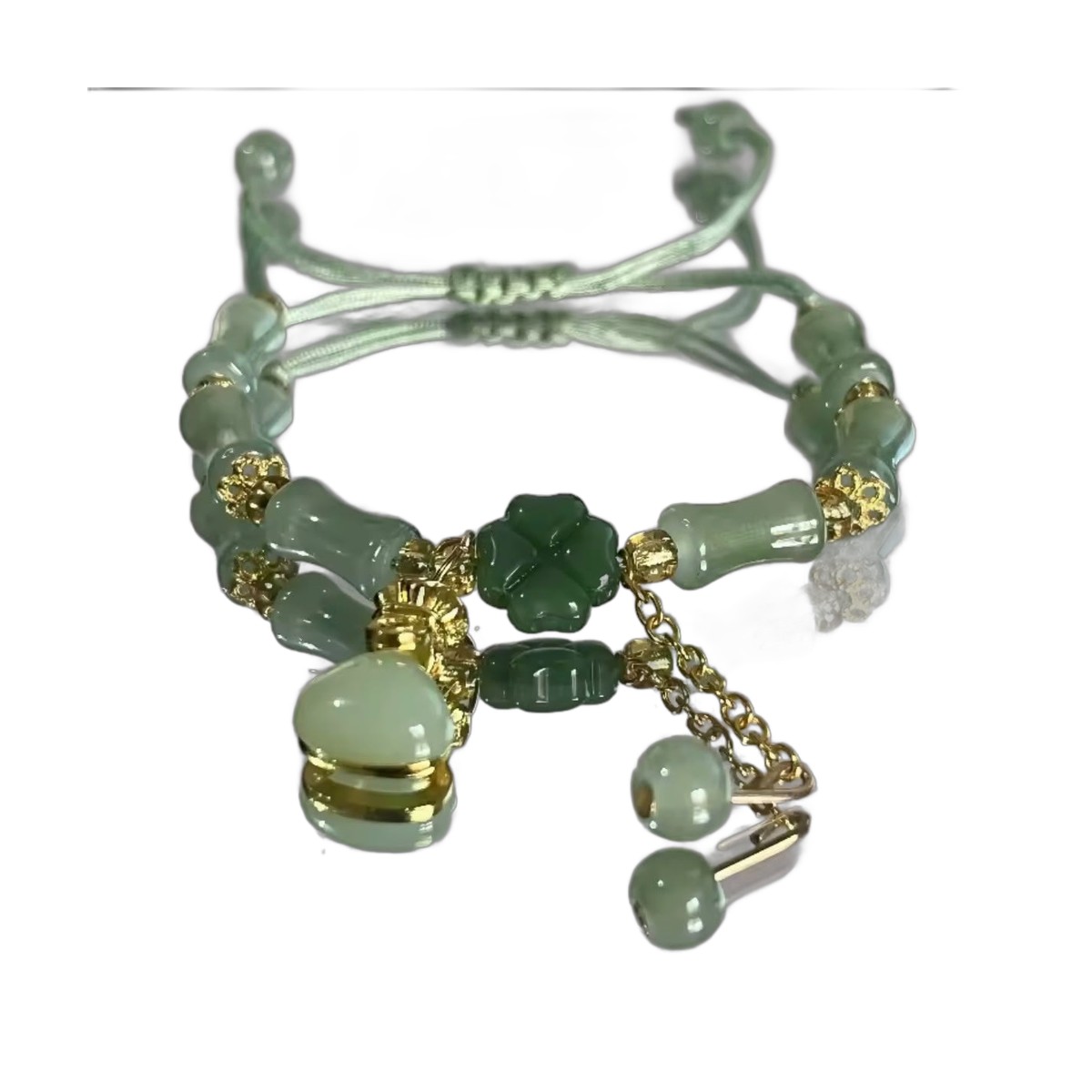 Green Jade Bead Bracelet with Charms
