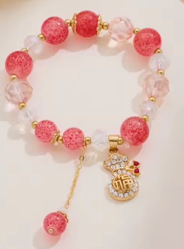 Rose Quartz Bead Bracelet with Charm