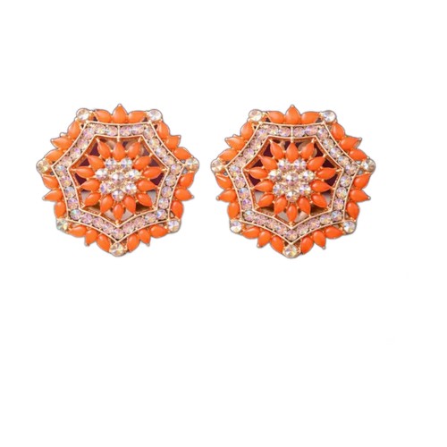 Coral Beadwork Hexagon Studs