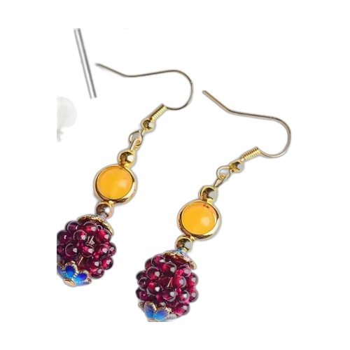 Garnet & Amber Bead Drop Earrings