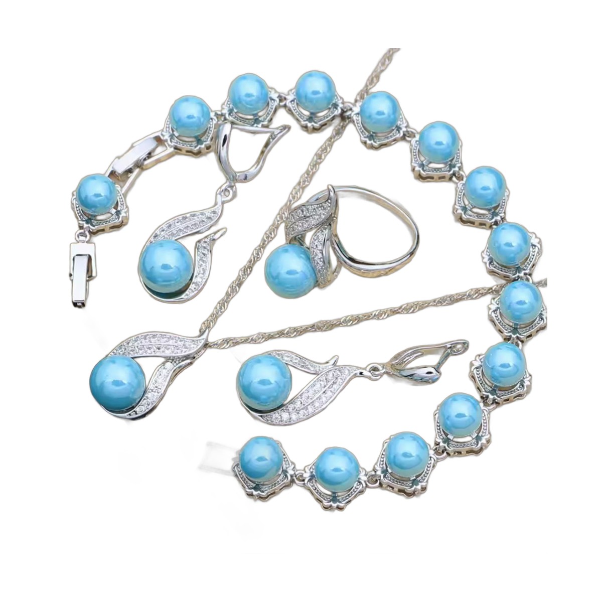 Turquoise Pearl Full Jewellery Set