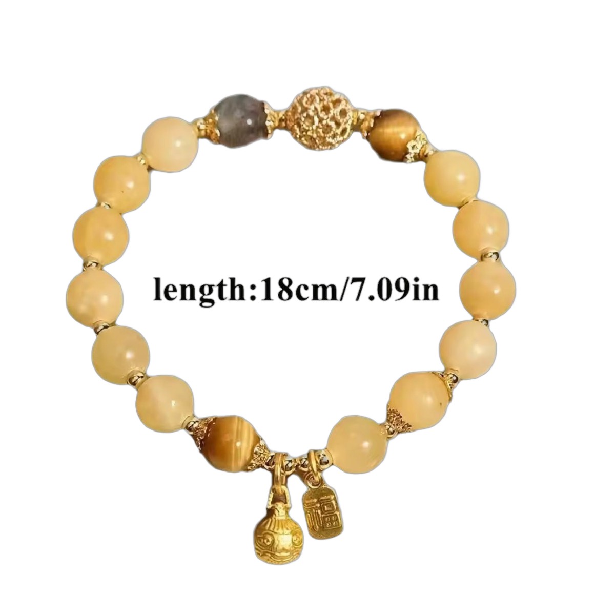 Yellow Jade Bead Bracelet with Charms